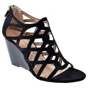 NEW $115 ADRIENNE VITTADINI ALBY BLACK SUEDE STRAPPY CAGE SANDAL